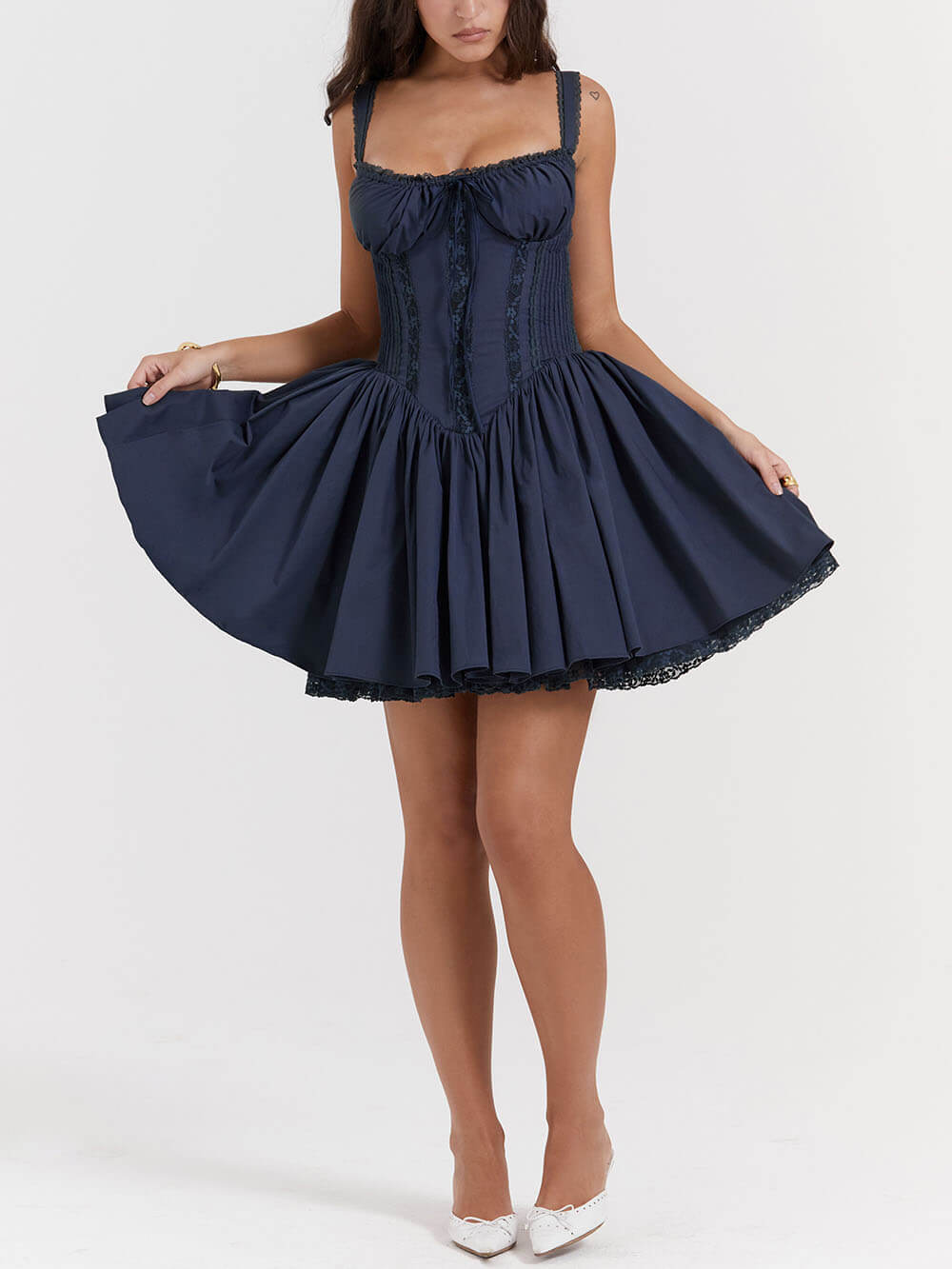 Französisches marineblaues Korsett-Minikleid
