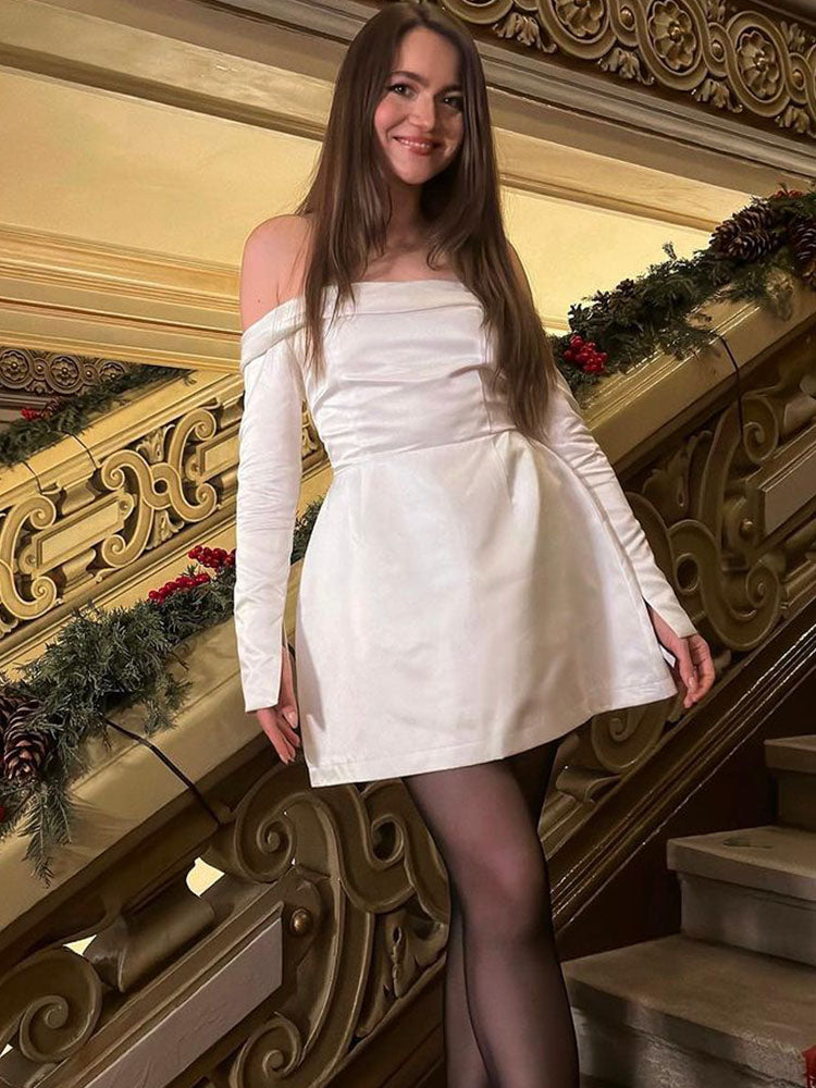 TARUXY Vestidos de noche sexys con hombros descubiertos para mujer Vestido de línea A de cintura alta y liso 2024 Vestidos de fiesta casuales elegantes para dama