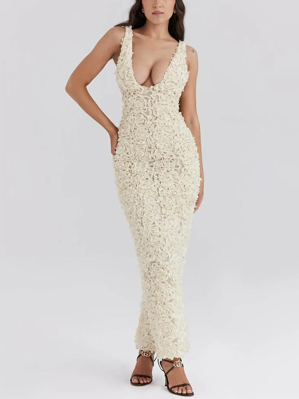 Party Rose – Maxi-Bleistiftkleid mit Blumenapplikation und Schlitz