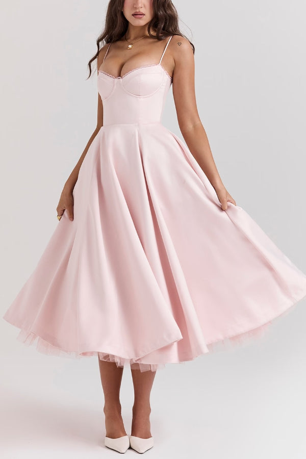 Ärmelloses Tutu-Maxikleid mit Strumpfhaltern und V-Ausschnitt