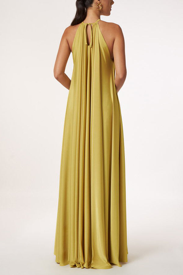 Greek Goddess – Markantes goldenes Neckholder-Maxikleid in A-Linie