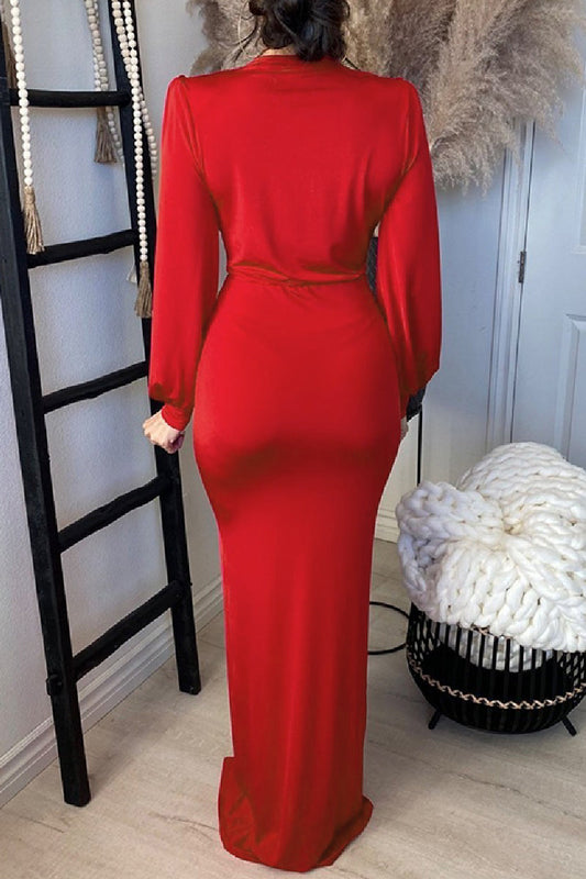 Vestido de noche sexy formal de color liso con abertura y cuello en V