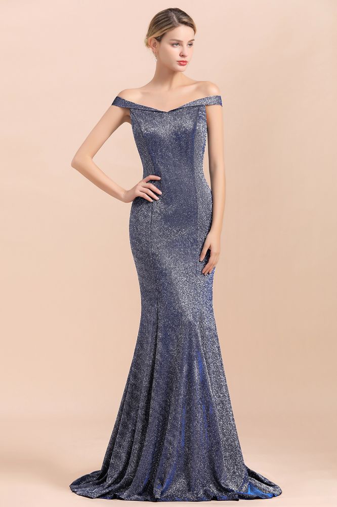 Charmantes schulterfreies, helles Meerjungfrauen-Abend-Maxikleid aus Seide, bodenlanges, schmales Ball- und Partykleid
