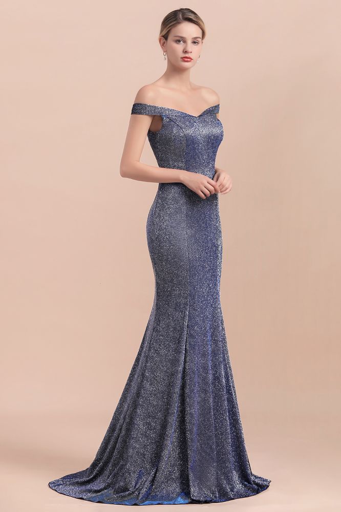 Charmantes schulterfreies, helles Meerjungfrauen-Abend-Maxikleid aus Seide, bodenlanges, schmales Ball- und Partykleid