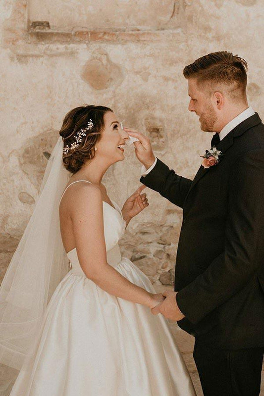 A-Line Straps Floor Length Sleeveless Ivory Wedding Dress