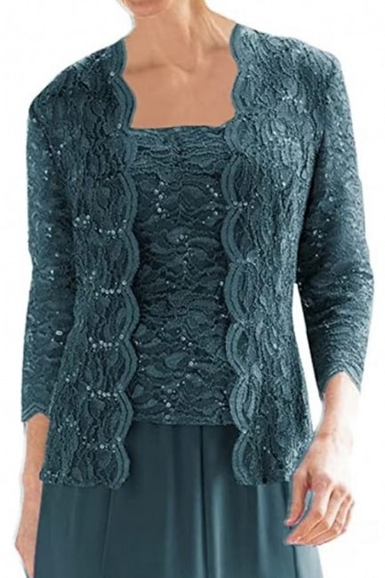 Hermoso y elegante vestido de madre con lentejuelas, de encaje y mangas 3/4