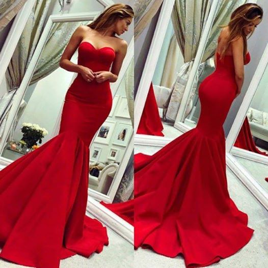 Schickes langes Meerjungfrau-Abendkleid mit Herzausschnitt aus Satin in Rot