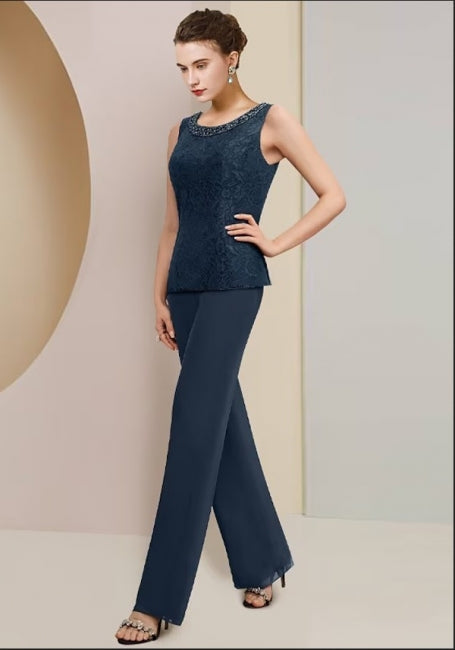 Vestido clásico de gasa para madre, de dos piezas, con mangas 3/4 y joya