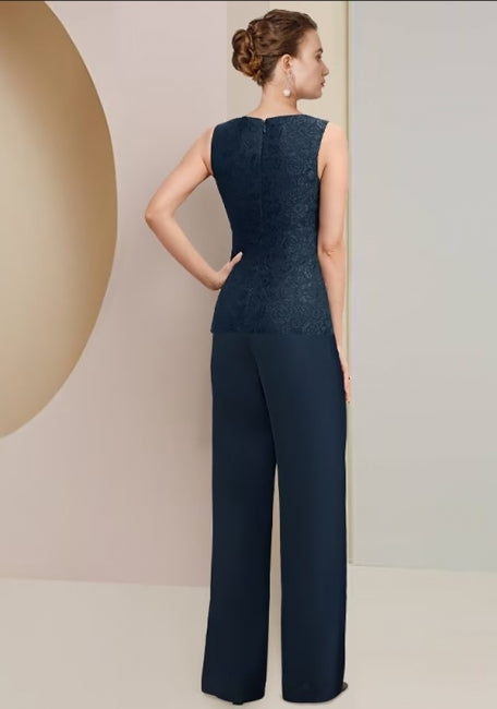 Vestido clásico de gasa para madre, de dos piezas, con mangas 3/4 y joya