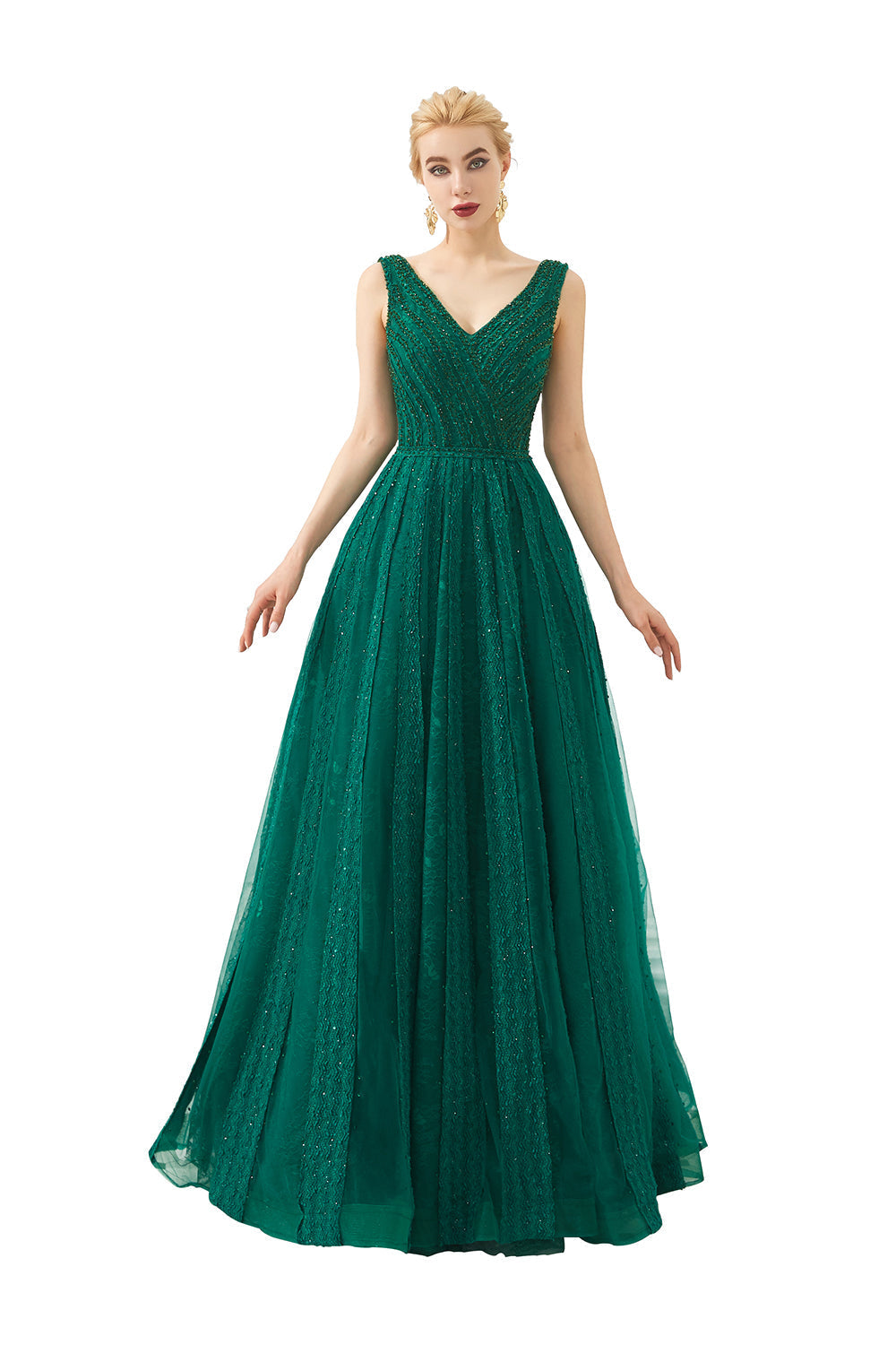 Klassisches langes A-Linien-Ballkleid aus Tüll mit V-Ausschnitt