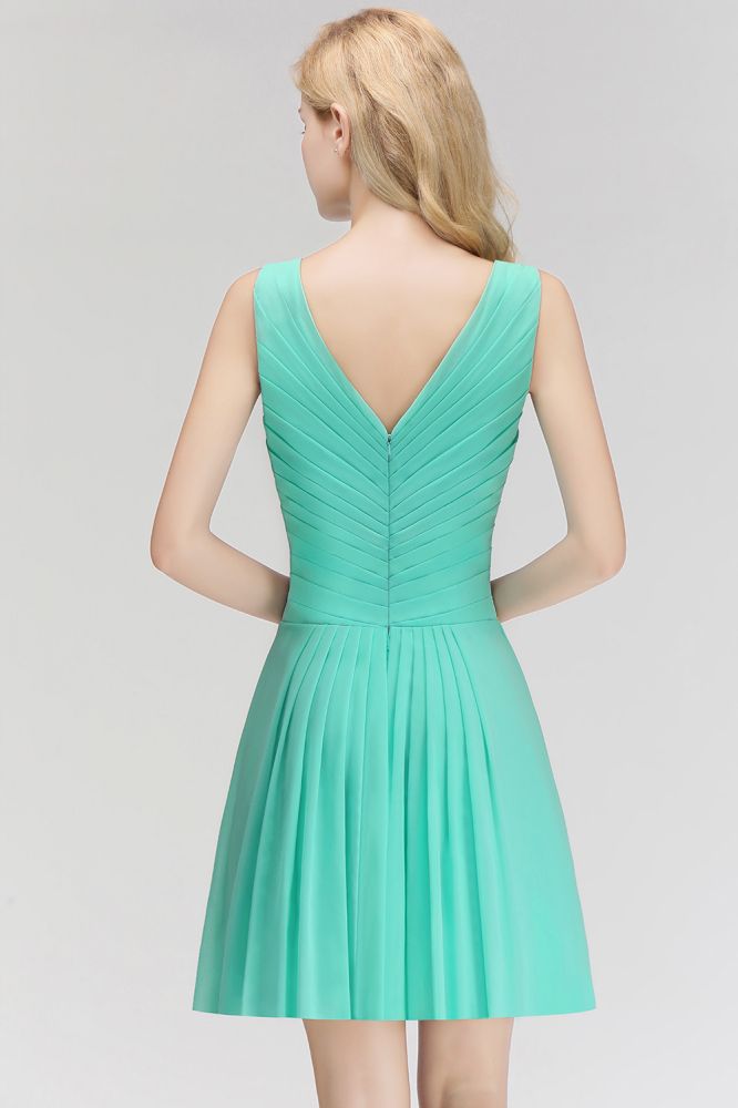 Klassisches Mini-Cocktailkleid mit V-Ausschnitt und Blumenmuster, ärmellos, knielang, Chiffon
