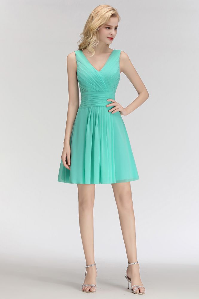 Klassisches Mini-Cocktailkleid mit V-Ausschnitt und Blumenmuster, ärmellos, knielang, Chiffon
