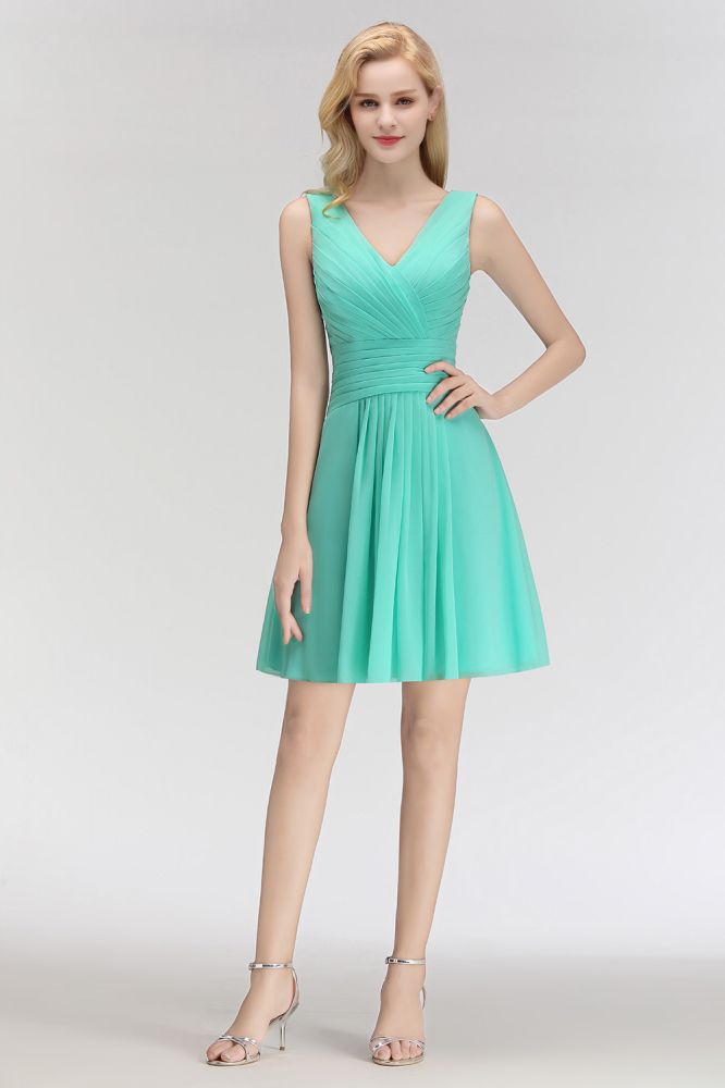 Klassisches Mini-Cocktailkleid mit V-Ausschnitt und Blumenmuster, ärmellos, knielang, Chiffon