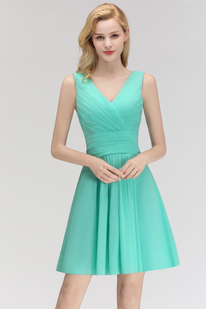 Klassisches Mini-Cocktailkleid mit V-Ausschnitt und Blumenmuster, ärmellos, knielang, Chiffon