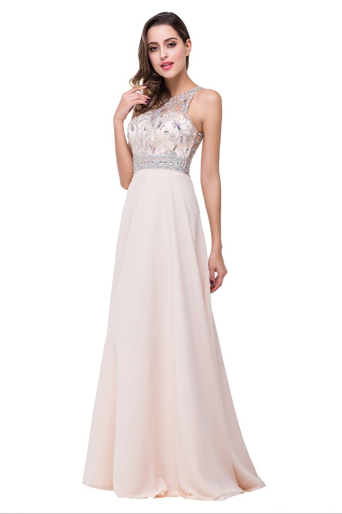 Crystal A-line Jewel Chiffon Prom Dress