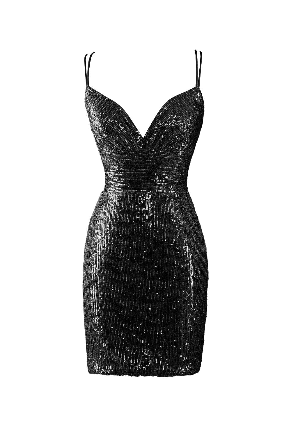 Vestido de fiesta con lentejuelas azules y cuello en V
