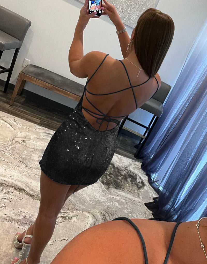 Scoop Neck Sequins Homecoming Dress