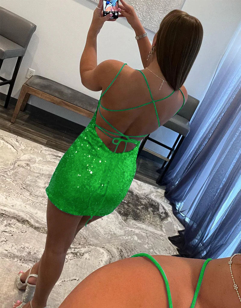 Scoop Neck Sequins Homecoming Dress