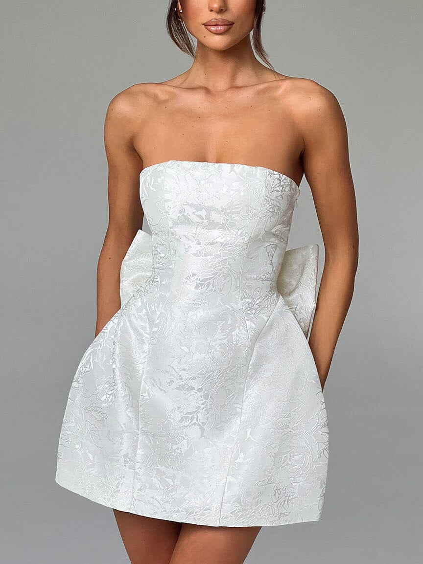Modisches und sexy Jacquard-Minikleid mit Tube-Top und Schleife
