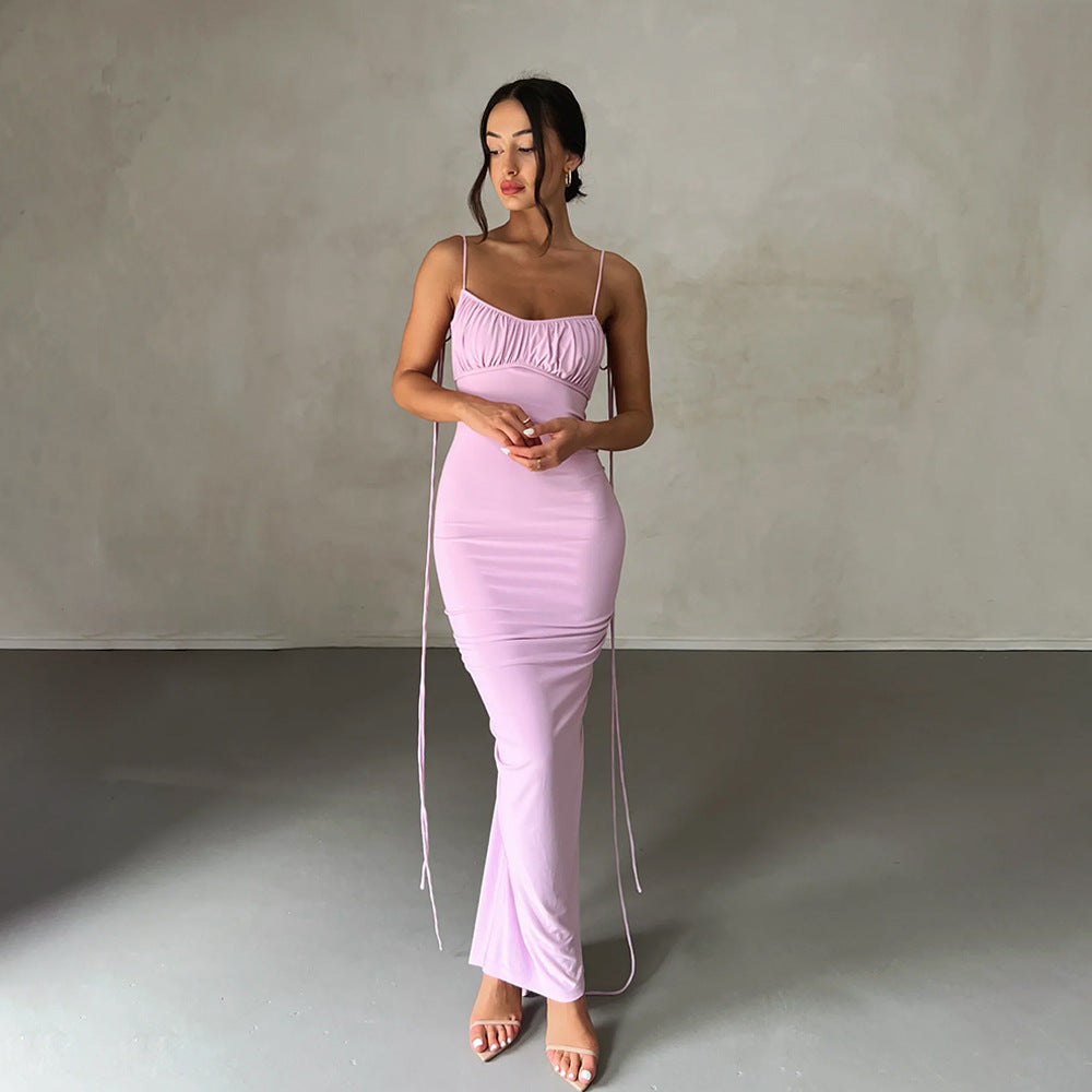 Sexy Kleid für Damen, sexy rückenfreies Plisseekleid, Abendkleid, ärmelloses Trägerkleid für Damen