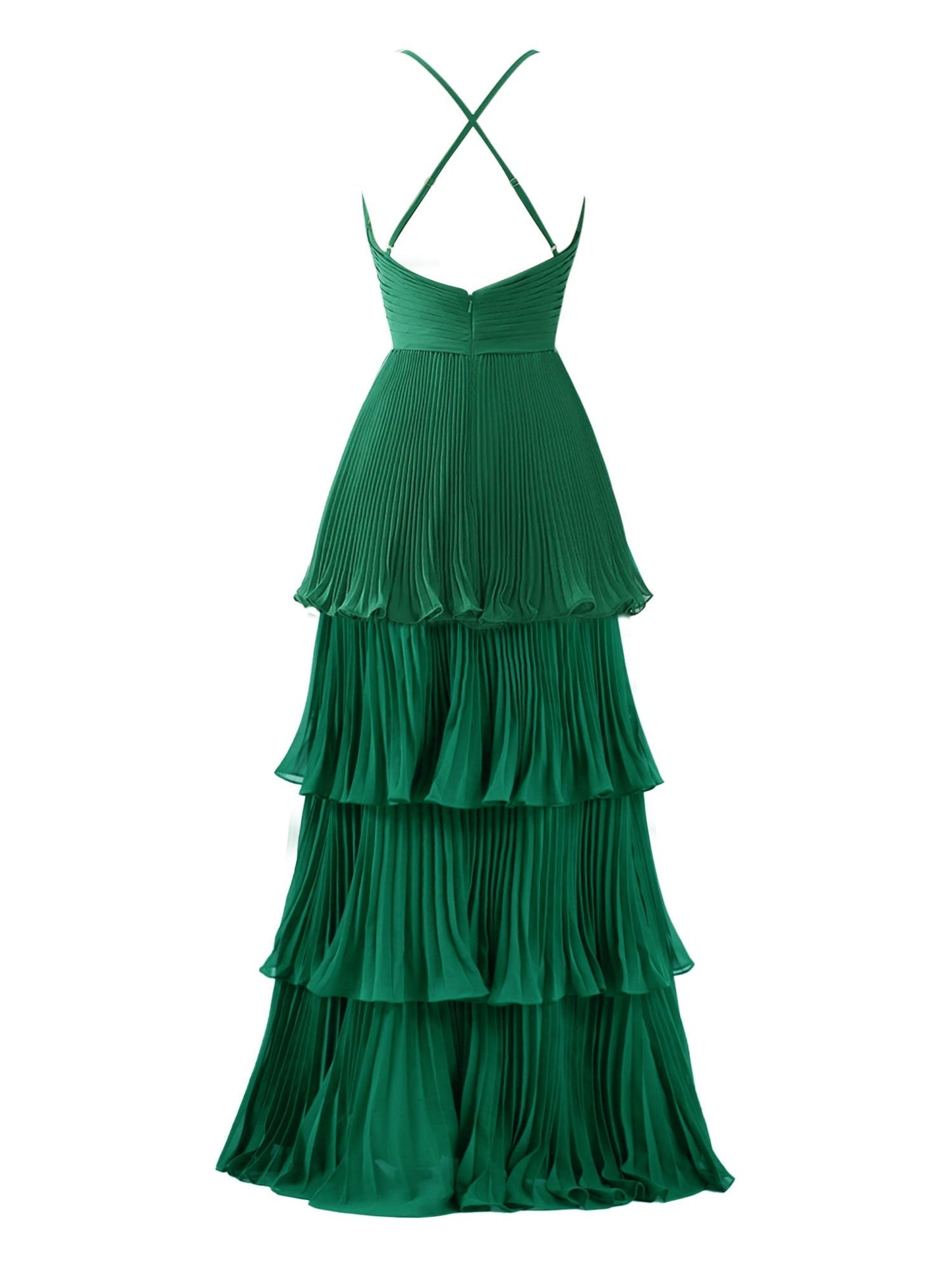 Vestido de dama de honor de gasa con corte A y largo hasta el suelo con capas