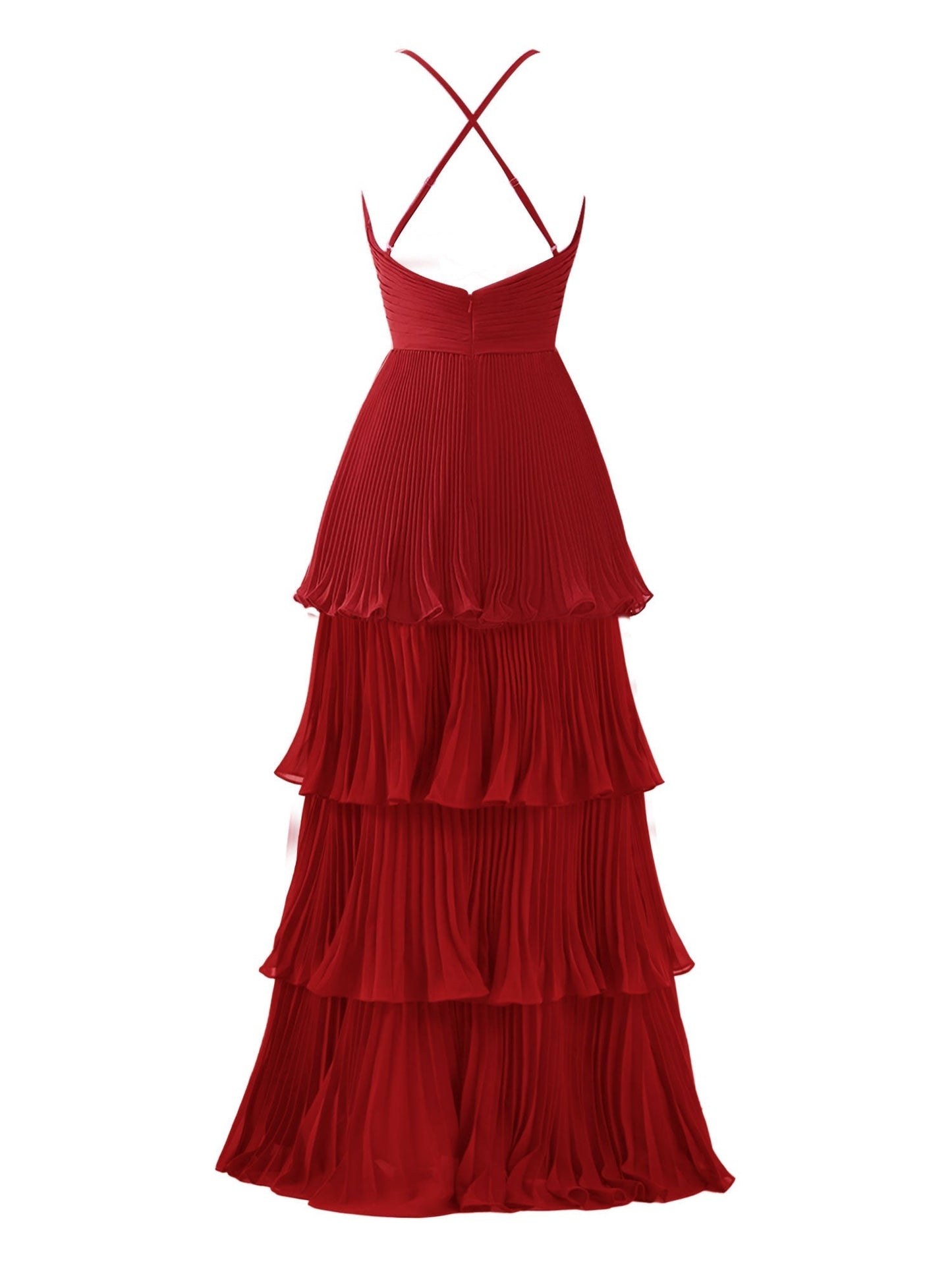Vestido de dama de honor de gasa con corte A y largo hasta el suelo con capas