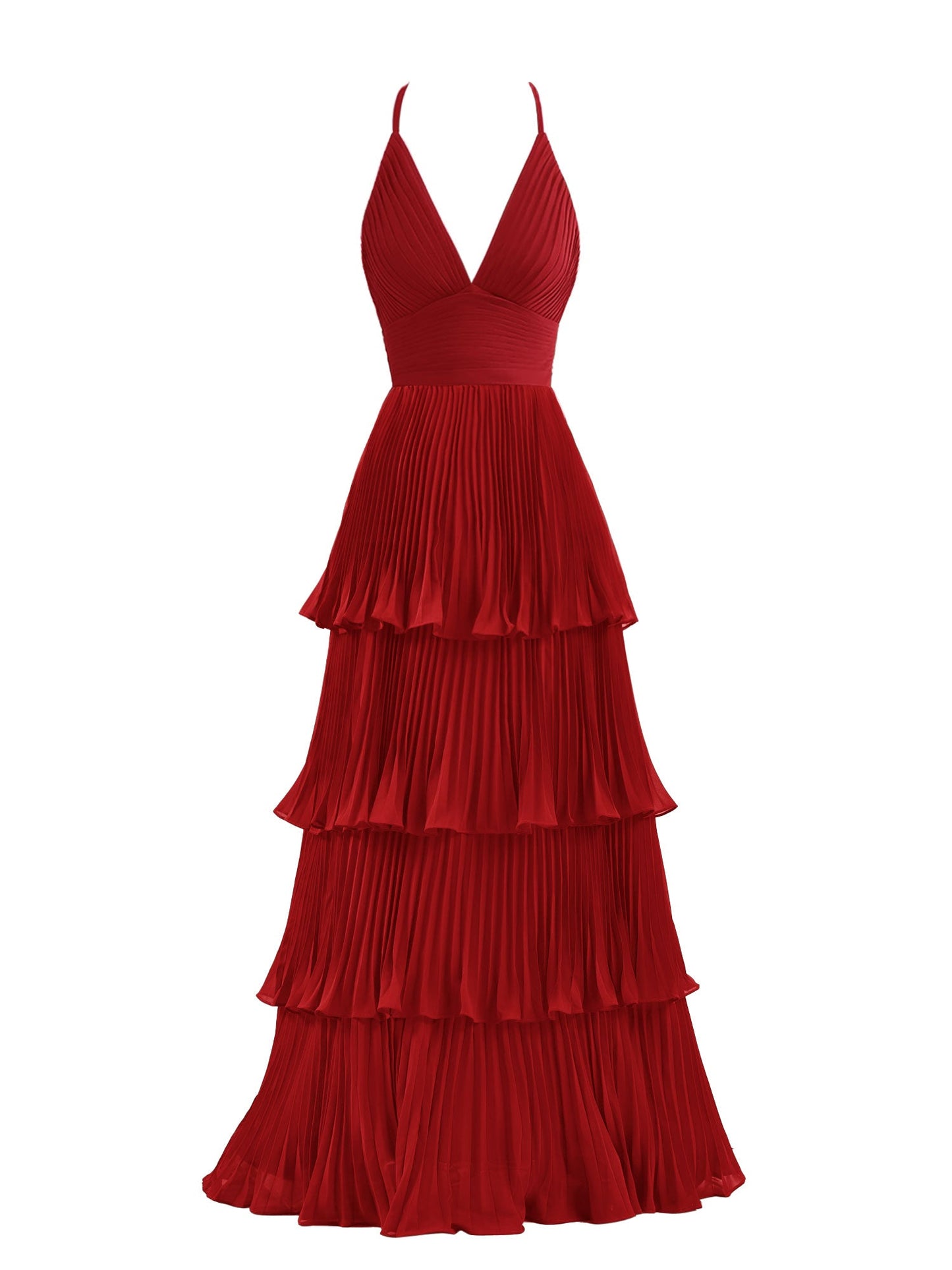 Vestido de dama de honor de gasa con corte A y largo hasta el suelo con capas