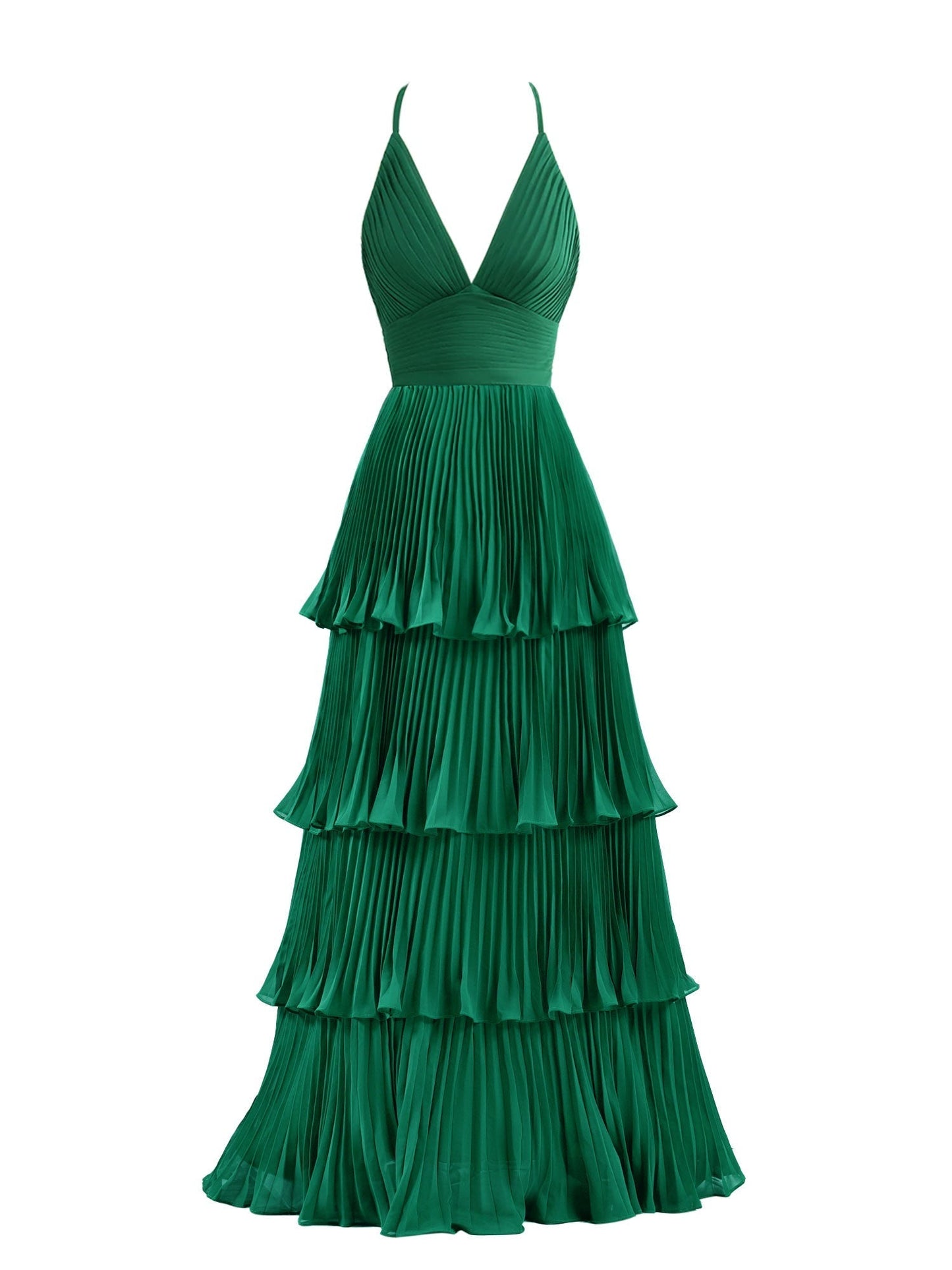 Vestido de dama de honor de gasa con corte A y largo hasta el suelo con capas