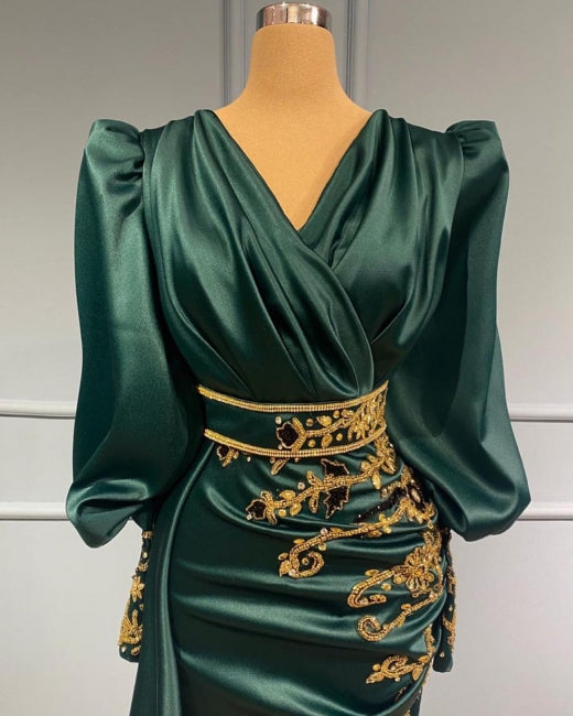 Vestidos de noche largos verde oscuro | Vestidos de fiesta con mangas