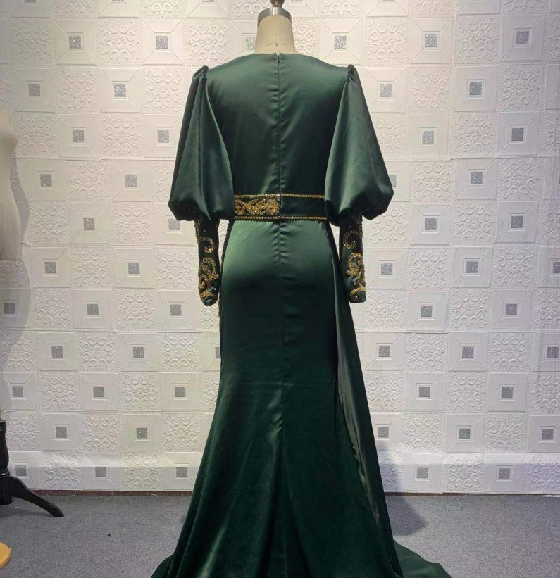 Vestidos de noche largos verde oscuro | Vestidos de fiesta con mangas