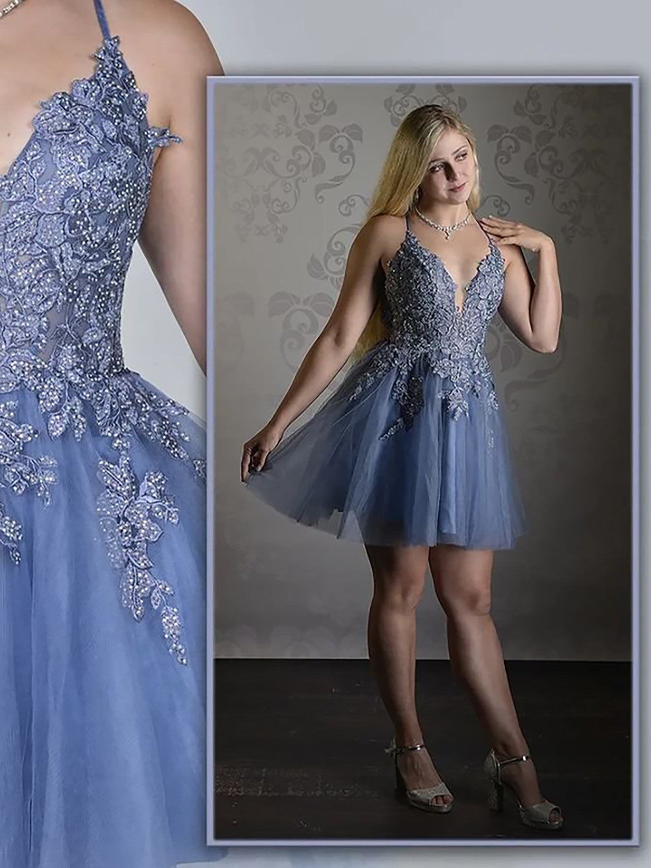 A Line Applique BlushTulle Short Homecoming Dress