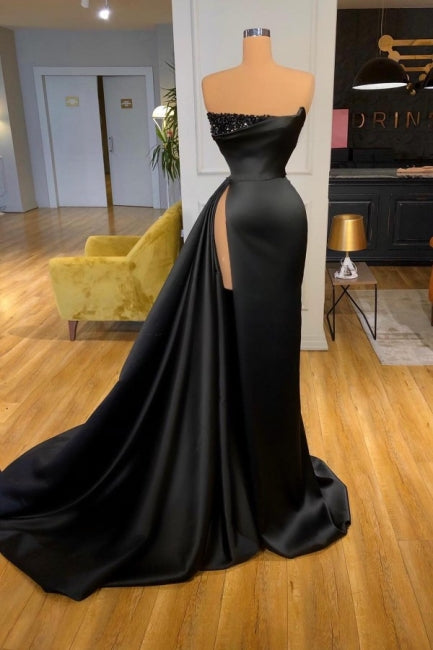 Vestidos de noche de diseñador de corte A, vestidos de fiesta negros largos con abertura
