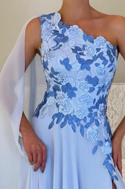 Vestido de gasa de diseñador para madre de la novia, corte A, un hombro, sin mangas, para dama de honor, con apliques y abertura