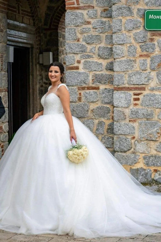 Designer Prinzessin Lange A-Linie Pailletten Ärmellose Brautkleider