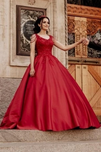 Designer Rote A-Linie Ärmellose Brautkleider Mit Spitze