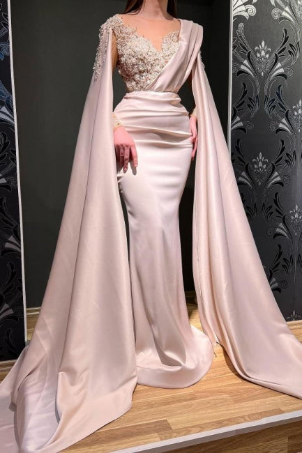 Vestidos de noche de diseño con sirena larga, escote en V y encaje rojo con mangas