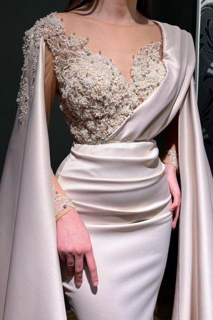 Vestidos de noche de diseño con sirena larga, escote en V y encaje rojo con mangas
