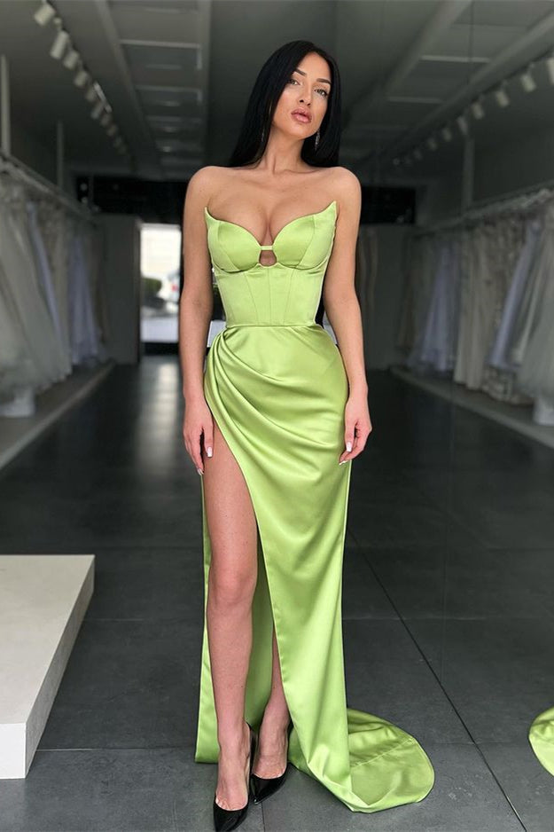 Vestido de fiesta de sirena de satén elástico sexy de diseñador con abertura lateral