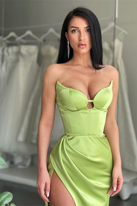 Vestido de fiesta de sirena de satén elástico sexy de diseñador con abertura lateral