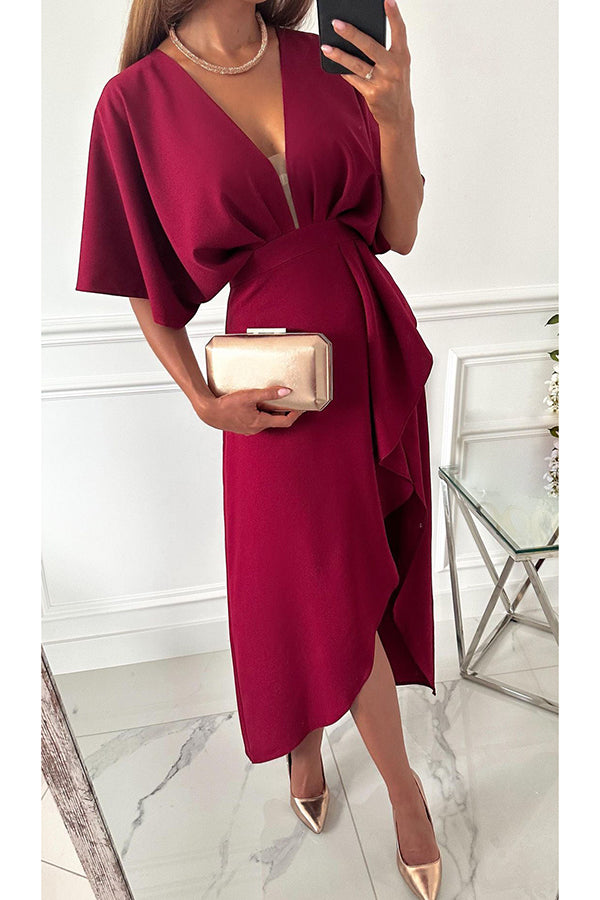 Single Tonight – Midikleid mit Dolman-Ärmeln, gerüschtem Saum und Schlitz