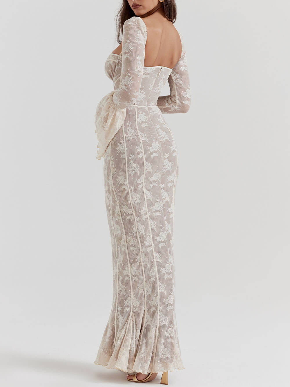 Vintage Creme Spitzen Maxikleid