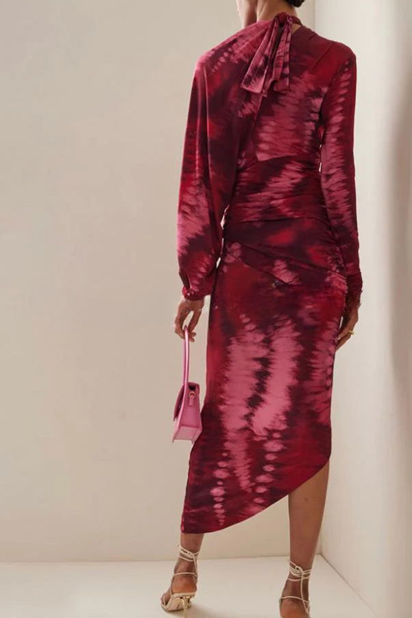 Claudia – Midikleid mit Batikmuster und Rüschen (vielfältige Tragemöglichkeiten)