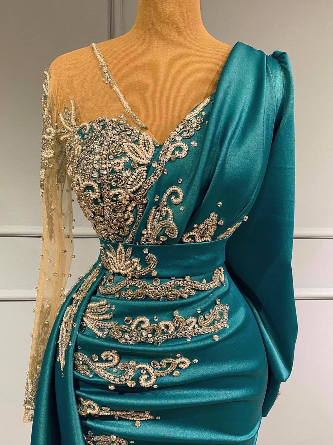 Elegante vestido de noche largo hasta el suelo, vestidos de fiesta con mangas