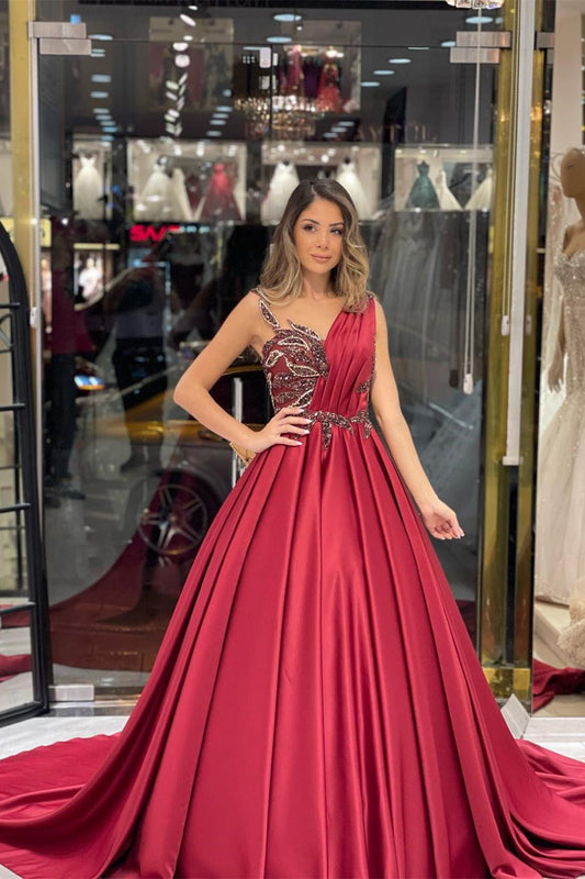 Elegantes bodenlanges, ärmelloses A-Linien-Brautkleid aus Satin mit Herzausschnitt und Rüschen