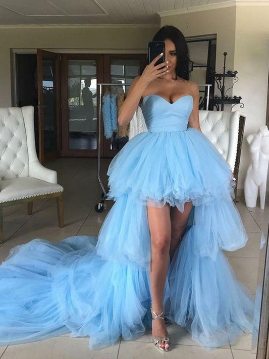 Elegantes High Low Sweetheart Tüll Formelle Abschlussballkleider