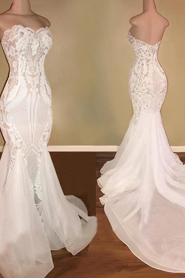 Elegantes langes Meerjungfrau-Brautkleid mit Herzausschnitt und Pailletten