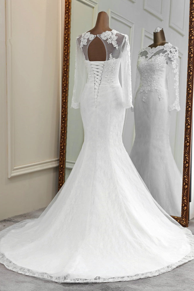 Elegantes langes Meerjungfrau-Brautkleid aus Tüll mit Juwelen und Ärmeln