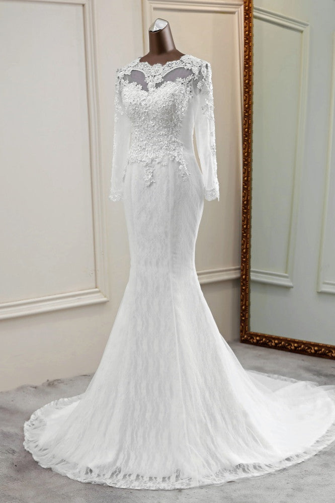 Elegantes langes Meerjungfrau-Brautkleid aus Tüll mit Juwelen und Ärmeln