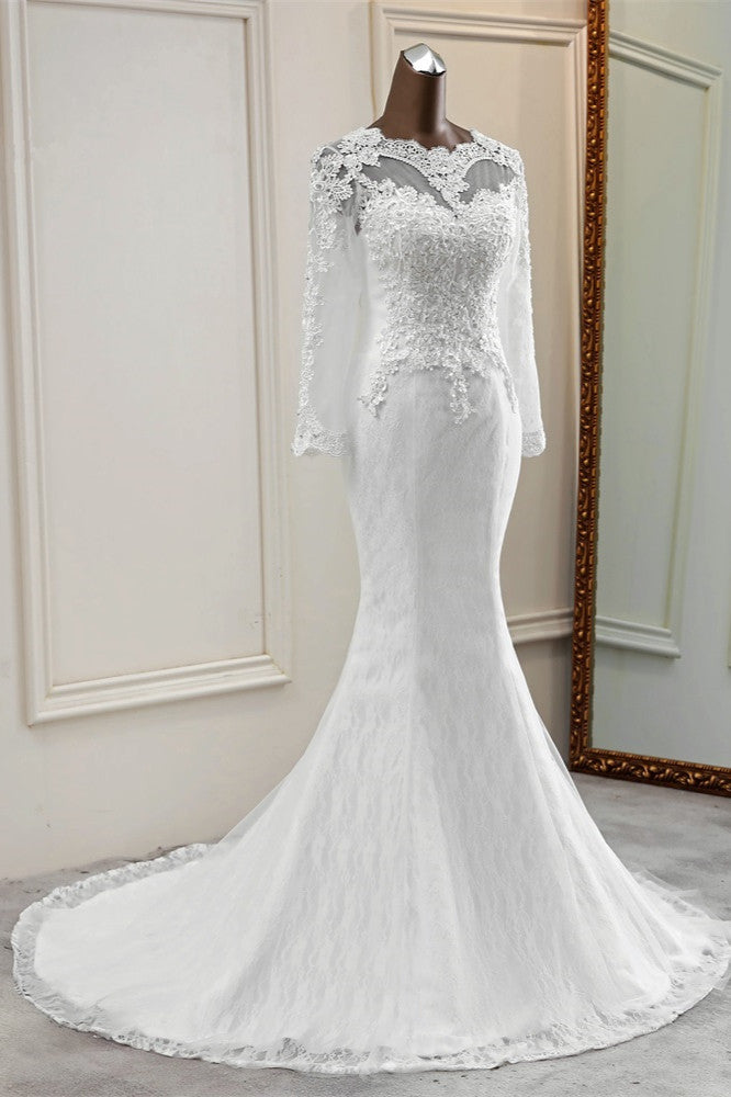 Elegantes langes Meerjungfrau-Brautkleid aus Tüll mit Juwelen und Ärmeln