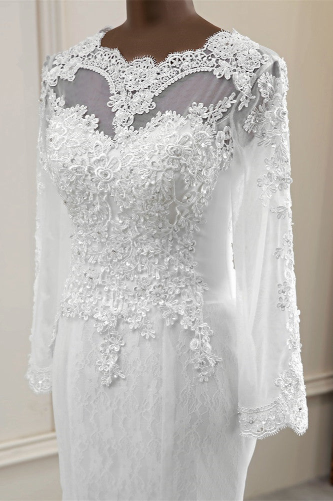Elegantes langes Meerjungfrau-Brautkleid aus Tüll mit Juwelen und Ärmeln